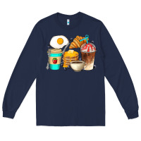 Navy Breakfast Coffee Cups Long Sleeve Tee - Artiststas