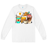 White Breakfast Coffee Cups Long Sleeve Tee - Artiststas