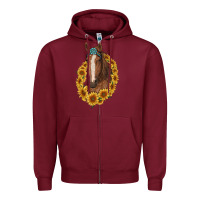Burgundy brown horse with gemstone and sunflowers Zipper Hoodie - RanaPortraitStore
