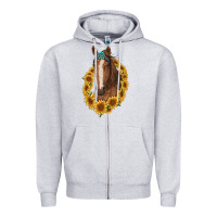Heather Grey brown horse with gemstone and sunflowers Zipper Hoodie - RanaPortraitStore