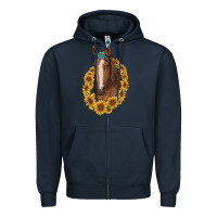 Navy brown horse with gemstone and sunflowers Zipper Hoodie - RanaPortraitStore