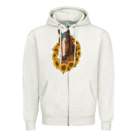 Oatmeal Heather brown horse with gemstone and sunflowers Zipper Hoodie - RanaPortraitStore