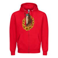 Red brown horse with gemstone and sunflowers Zipper Hoodie - RanaPortraitStore