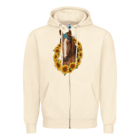 Sandshell brown horse with gemstone and sunflowers Zipper Hoodie - RanaPortraitStore
