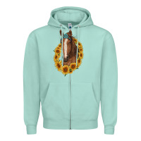 Seafoam brown horse with gemstone and sunflowers Zipper Hoodie - RanaPortraitStore