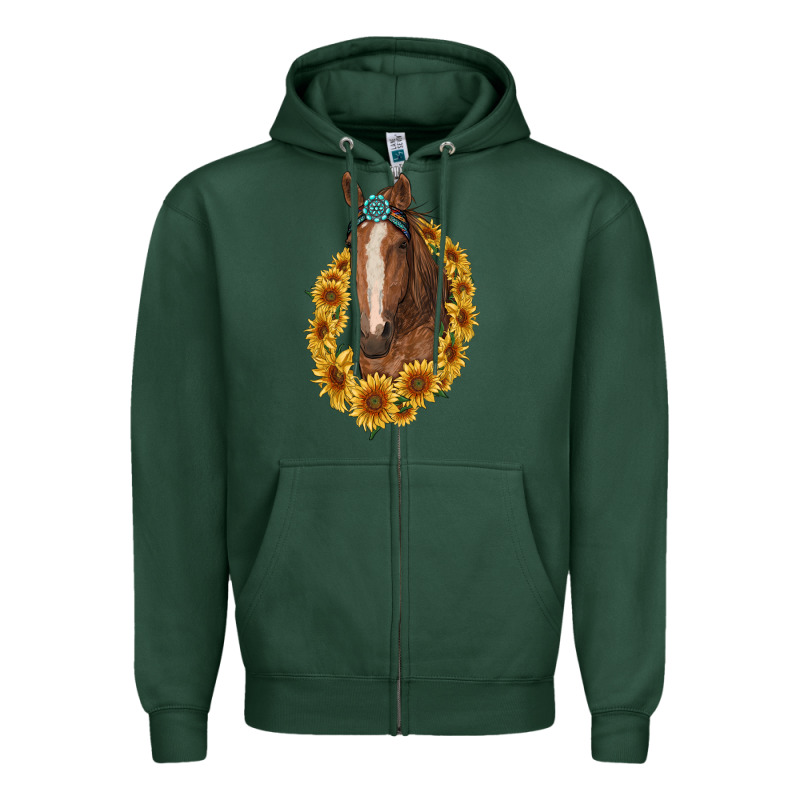 Brown Horse With Gemstone And Sunflowers Zipper Hoodie by RanaPortraitStore | Teevron