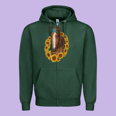 Brown Horse With Gemstone And Sunflowers Zipper Hoodie Designed By Ranaportraitstore