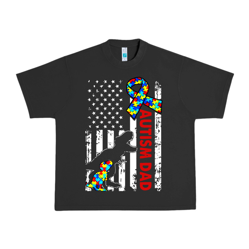 Mens Distressed Dinosaur Autism Dad Usa Flag Urban Heavy Tee by artisFamous | Teevron