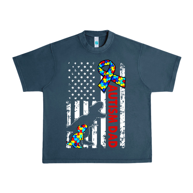 Mens Distressed Dinosaur Autism Dad Usa Flag Urban Heavy Tee by artisFamous | Teevron