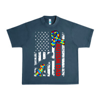 Midnight Navy mens distressed dinosaur autism dad usa flag Urban Heavy Tee - artisFamous