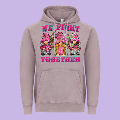 We Fight Together Breast Cancer Gnome Vintage Hoodie Designed By Barkaloodesign