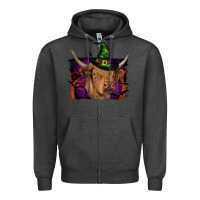 Charcoal Heather highland cow halloween Zipper Hoodie - RanaPortraitStore