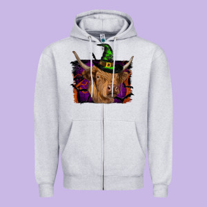 Highland Cow Halloween Zipper Hoodie Designed By Ranaportraitstore