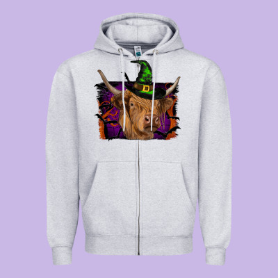 Highland Cow Halloween Zipper Hoodie Designed By Ranaportraitstore