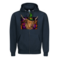 Navy highland cow halloween Zipper Hoodie - RanaPortraitStore