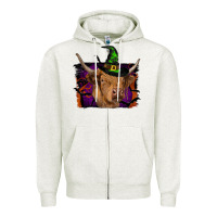 Oatmeal Heather highland cow halloween Zipper Hoodie - RanaPortraitStore
