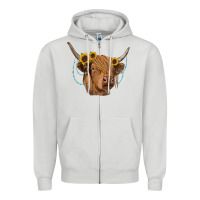 Dove Grey highland cow with sunflowers turquoise Zipper Hoodie - RanaPortraitStore