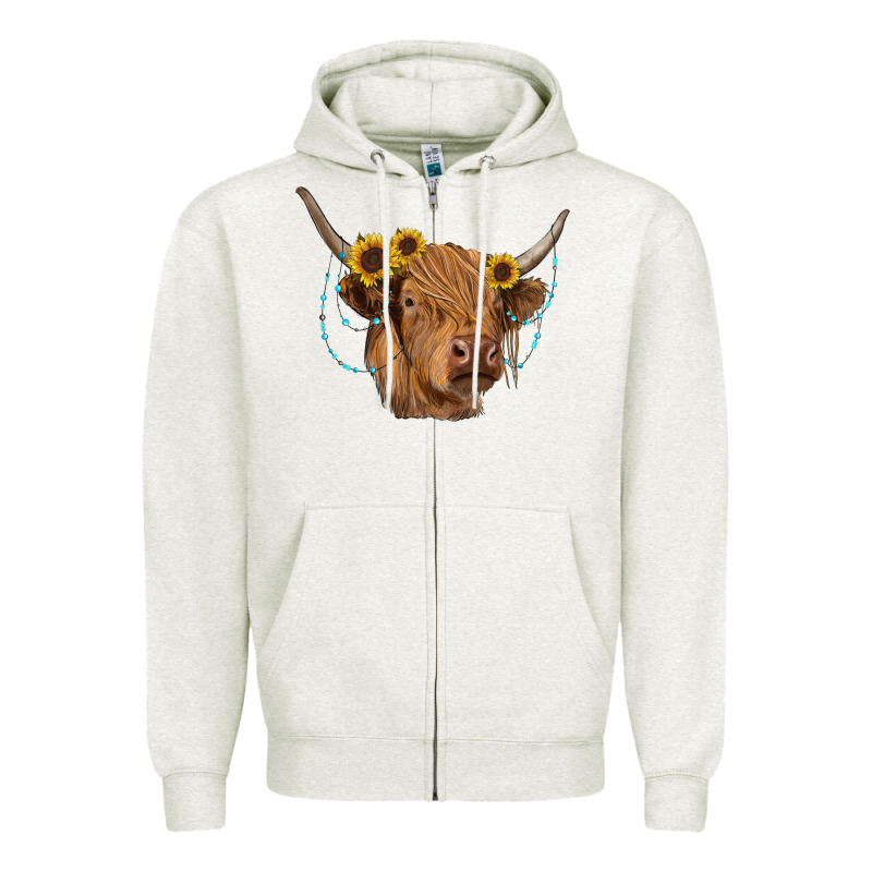 Highland Cow With Sunflowers Turquoise Zipper Hoodie by RanaPortraitStore | Teevron