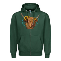 Sports Green highland cow with sunflowers turquoise Zipper Hoodie - RanaPortraitStore