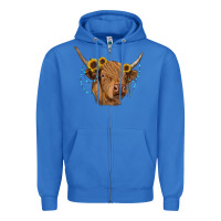 True Royal highland cow with sunflowers turquoise Zipper Hoodie - RanaPortraitStore