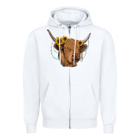 White highland cow with sunflowers turquoise Zipper Hoodie - RanaPortraitStore