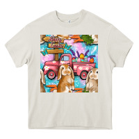 Cream Easter Bunny With Truck Seamless Pattern Heavy Core Tee - BundleAndBundleShop