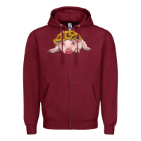 Burgundy baby pig with sunflower headband Zipper Hoodie - RanaPortraitStore