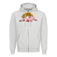 Dove Grey baby pig with sunflower headband Zipper Hoodie - RanaPortraitStore