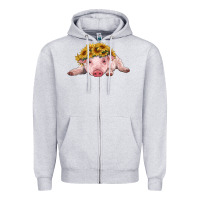 Heather Grey baby pig with sunflower headband Zipper Hoodie - RanaPortraitStore