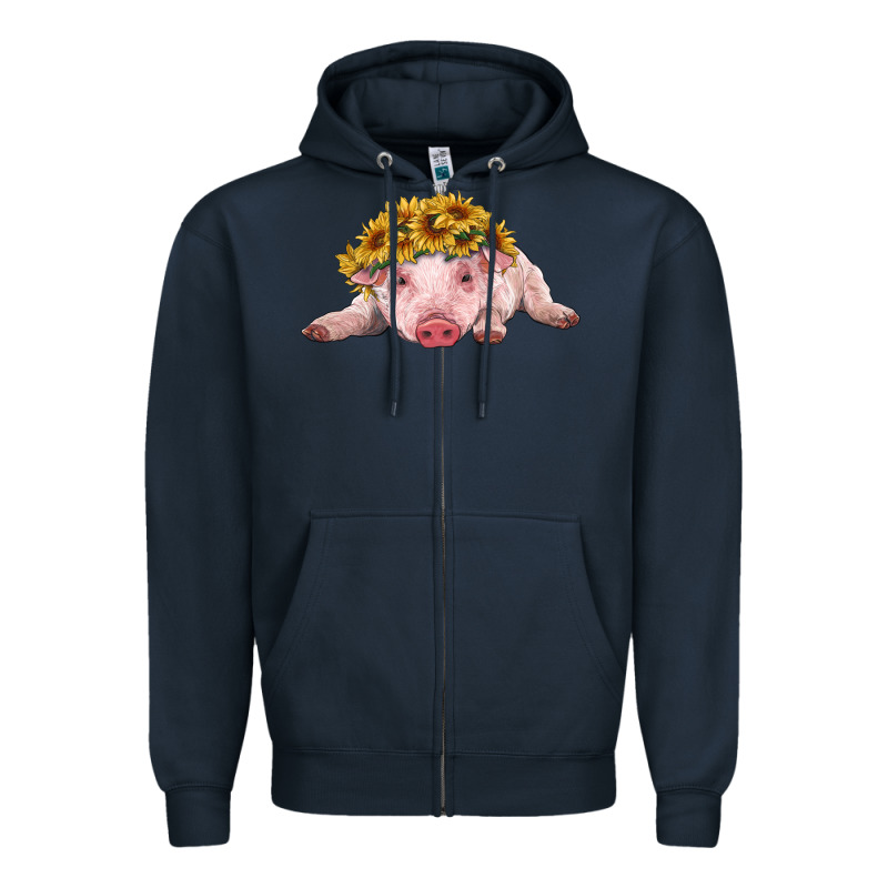 Baby Pig With Sunflower Headband Zipper Hoodie by RanaPortraitStore | Teevron