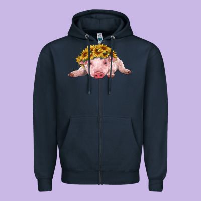 Baby Pig With Sunflower Headband Zipper Hoodie Designed By Ranaportraitstore