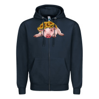 Navy baby pig with sunflower headband Zipper Hoodie - RanaPortraitStore