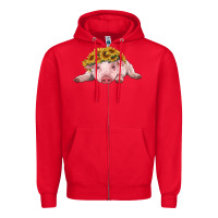 Red baby pig with sunflower headband Zipper Hoodie - RanaPortraitStore