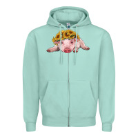 Seafoam baby pig with sunflower headband Zipper Hoodie - RanaPortraitStore