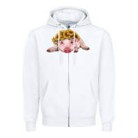 White baby pig with sunflower headband Zipper Hoodie - RanaPortraitStore