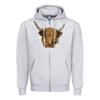 Heather Grey highland cow Zipper Hoodie - RanaPortraitStore