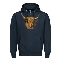 Navy highland cow Zipper Hoodie - RanaPortraitStore