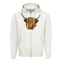 Oatmeal Heather highland cow Zipper Hoodie - RanaPortraitStore