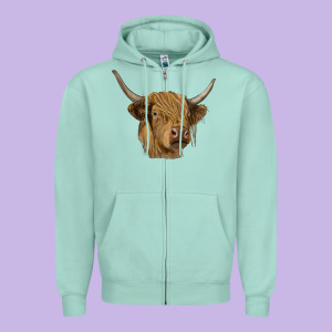 Highland Cow Zipper Hoodie Designed By Ranaportraitstore