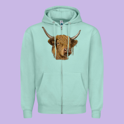 Highland Cow Zipper Hoodie Designed By Ranaportraitstore