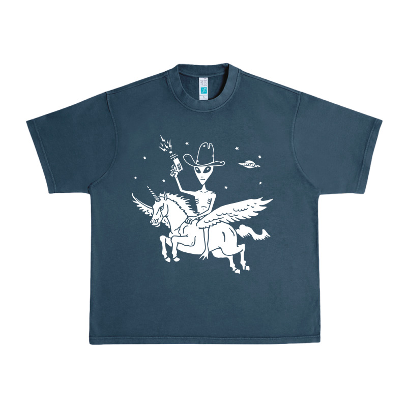 Alien Riding Unicorn  Cool Ufo Cowboy Urban Heavy Tee by artisFamous | Teevron