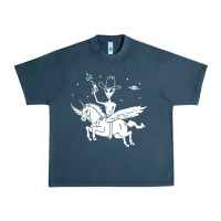 Midnight Navy alien riding unicorn  cool ufo cowboy Urban Heavy Tee - artisFamous