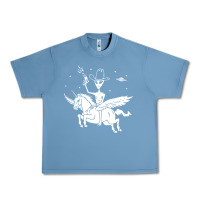 Pebble Blue alien riding unicorn  cool ufo cowboy Urban Heavy Tee - artisFamous