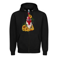 Black sunflower rooster with leopard Zipper Hoodie - RanaPortraitStore