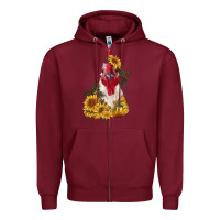 Burgundy sunflower rooster with leopard Zipper Hoodie - RanaPortraitStore