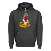 Charcoal Heather sunflower rooster with leopard Zipper Hoodie - RanaPortraitStore