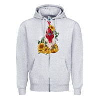 Heather Grey sunflower rooster with leopard Zipper Hoodie - RanaPortraitStore