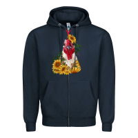 Navy sunflower rooster with leopard Zipper Hoodie - RanaPortraitStore