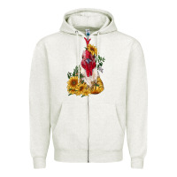 Oatmeal Heather sunflower rooster with leopard Zipper Hoodie - RanaPortraitStore