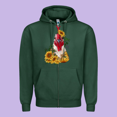 Sunflower Rooster With Leopard Zipper Hoodie Designed By Ranaportraitstore
